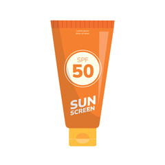 Protection sunscreen isolated on white background. Sunscreen tube. Vector stock