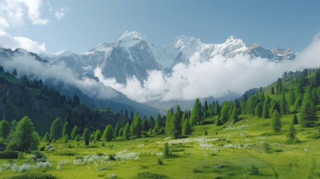 Panoramic drone shot of Fairy Meadows with Nanga Parbat in the background