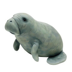 A cute, cartoon-like manatee with a gentle expression, isolated on a black background.