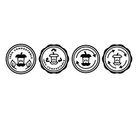 compostable recyclable food badge round shape icons symbol vector design simple black white colors sets