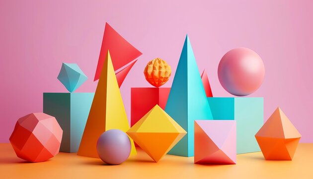 Colorful 3D geometric shapes,