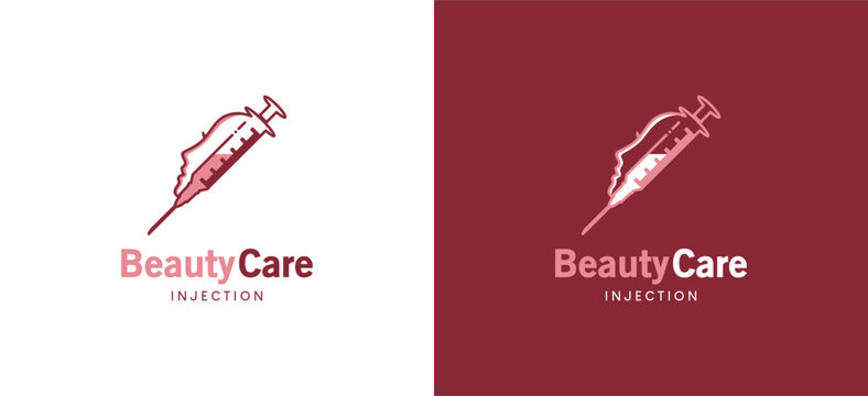 Beauty care injection logo design with woman's face vector symbol illustration