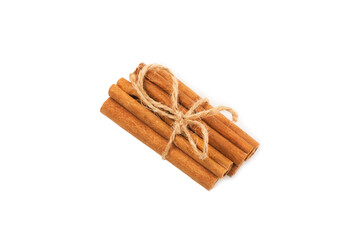 Cinnamon sticks isolated on white background. Cinnamon roll. Spicy spice for baking, desserts and drinks. Fragrant ground cinnamon.
