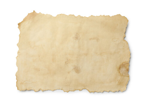 Sheet of old parchment paper isolated on white, top view