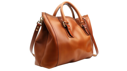women hand bag made of leather isolated on transparent background, women's purse cut out 