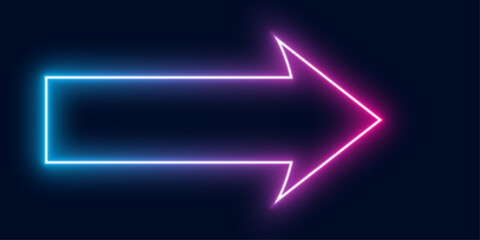 neon arrow vector with  blue violet curved wing isolated on dark  background