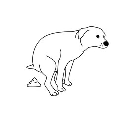 Vector isolated pooping dog icon colorless black and white contour line easy drawing