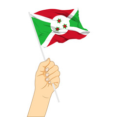 Vector illustration of Burundi flag in hand on transparent background