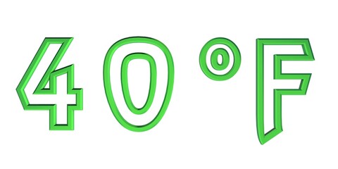 Blue number forty with a Fahrenheit sign on a white background isolate. Temperature, weather, thermometer.