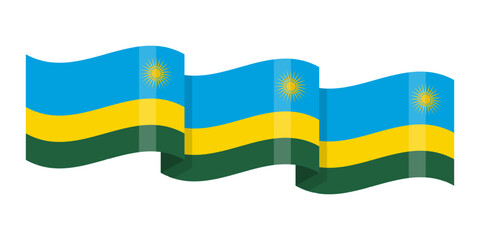 Vector illustration of wavy Rwanda flag on transparent background