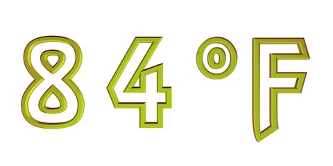 Green number eighty three with a Fahrenheit sign on a white background isolate. Temperature, weather, thermometer.