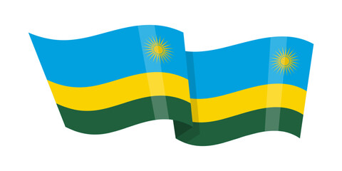Vector illustration of wavy Rwanda flag on transparent background