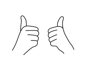 Vector isolated two hands like cool thumbs up gesture  colorless black and white contour line easy drawing