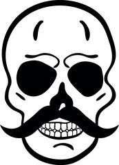 Flat isolated skull with mustache. Halloween skull illustration vector.