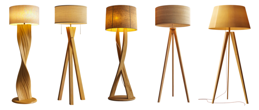 set of modern wood floor lamps for apartment isolated on transparent or white background - Powered by Adobe