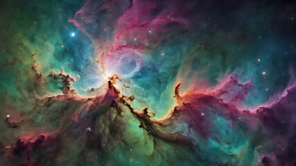 Obraz premium Colorful space galaxy cloud nebula. Stary night cosmos, close up of vibrant nebula in the night sky, view from outer space background, colorful abstract nebula space galaxy, fantastic supernova