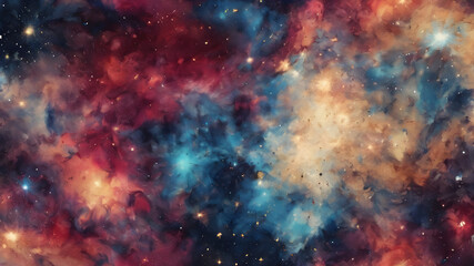 Naklejka premium Colorful space galaxy cloud nebula. Stary night cosmos, close up of vibrant nebula in the night sky, view from outer space background, colorful abstract nebula space galaxy, fantastic supernova
