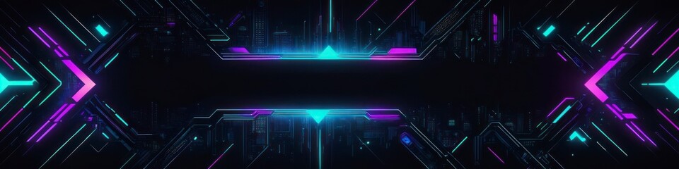 The image presents an abstract, neon-drenched corridor that captures the essence of cyberpunk, with a mysterious light source beckoning from the distance.