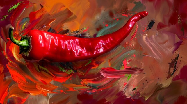 Artistic portrayal of a chili pepper with an abstract fiery background for a dramatic effect