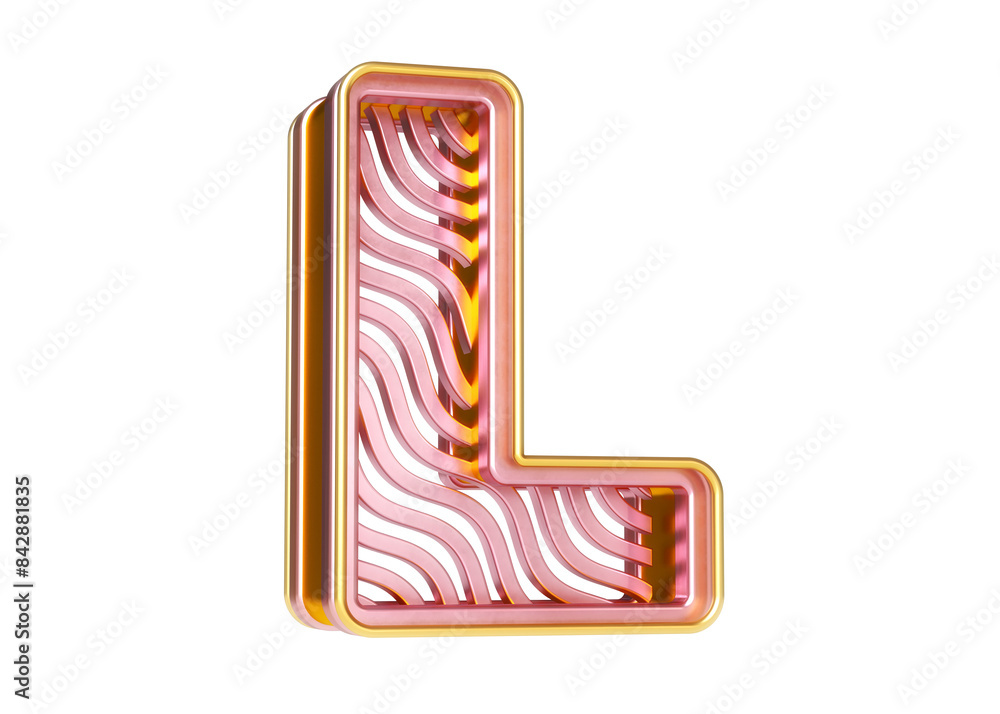 Poster valentines day letters character l in rose gold with wavy line pattern. premium 3d typography great 