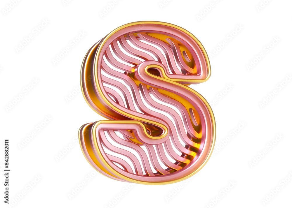 Poster pink gold letters character s with wavy line pattern. premium 3d typography great for headers, poste