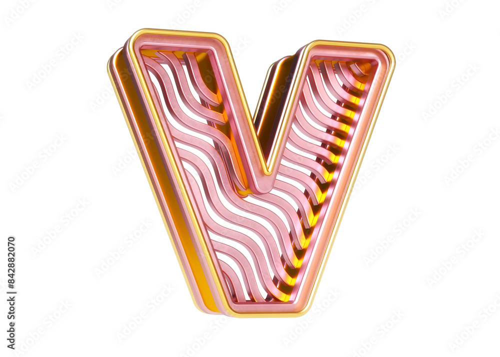 Poster pink gold valentines day font 3d letter v with wavy line pattern. high-resolution and realistic font