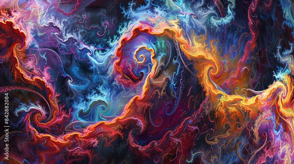Poster vibrant histone abstract digital art with swirling colors, creating a dynamic and mesmerizing visual