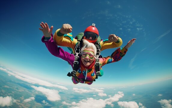 Senior citizens tandem skydiving