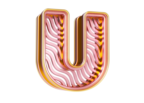 Letter U with wavy rose gold lines. Premium 3D font great for headlines, posters, advertisements or web projects. Highly detailed 3D rendering. - Powered by Adobe