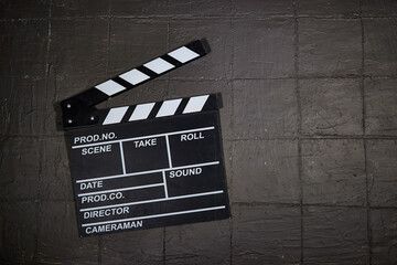 clapper board of video cinema in studio.Movie production clapper board, slate film.Action, theatre...