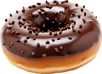 donut coated chocolate with chocolate cream sprinkles isolated on white or transparent background,transparency 