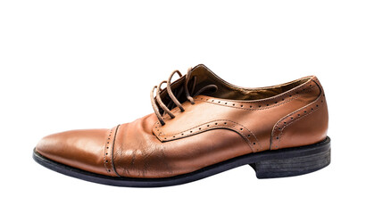 Men's brown leather shoes isolated on transparent background.