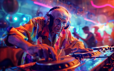 Senior DJ mixing music at a club party