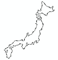 Doodle freehand dash line drawing of Japan map.