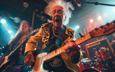 Obraz premium Senior woman playing electric guitar