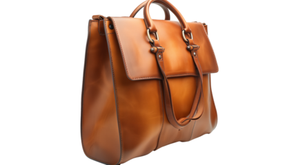 women hand bag made of leather isolated on transparent background, women's purse cut out 