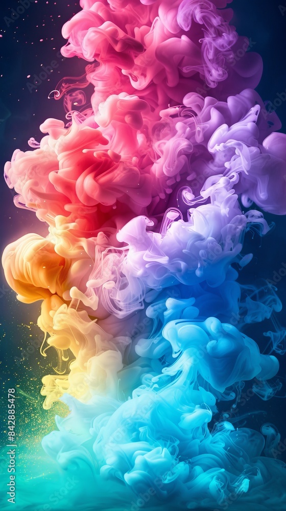 Aufkleber abstract colorful clouds of paint smoothly mixing in water, creating the effect of explosive waves o