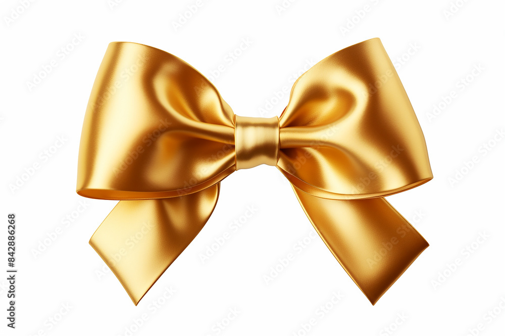 Wall mural gold gift ribbon bow isolated on white background