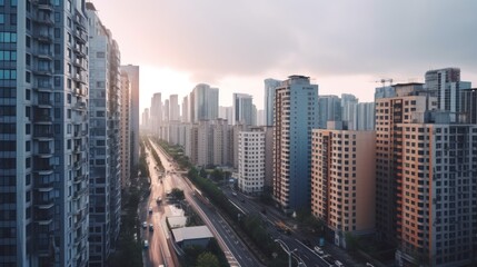 Obraz premium urban view of skyscrapers above heights