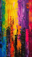 Colorful abstract painting with vertical brush strokes, multicolored vibrant art concept