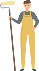 Painter is holding a new paint roller, ready to start painting a room