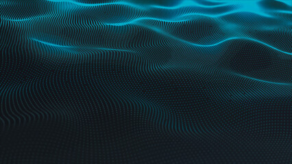 Futuristic particle wave. Abstract technology background. Big data visualization. 3D vector illustration