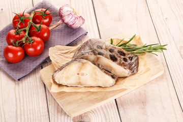 Raw wolffish steak for cooking
