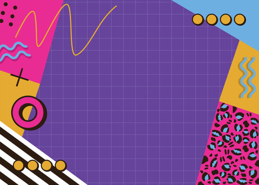 Aesthetic background with a 1990 s theme featuring blue, pink,purple,lime green and yellow color