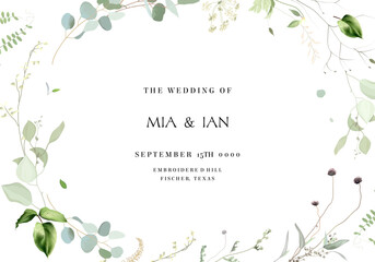 Silver sage green and blush pink flowers vector design frames. Dusty rose, white carnation, mauve rose, ranunculus, eucalyptus, greenery. Wedding floral garland. Watercolor. Isolated and editable © lavendertime