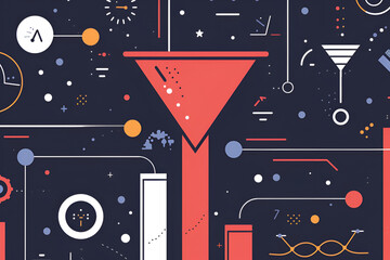 Abstract Data Funnel and Network Infographic