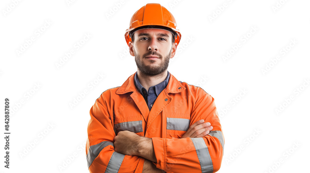 Poster portrait of an engineer isolated on transparent background