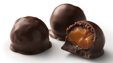 Obraz premium A caramel-filled chocolate truffle, with a smooth and creamy center.