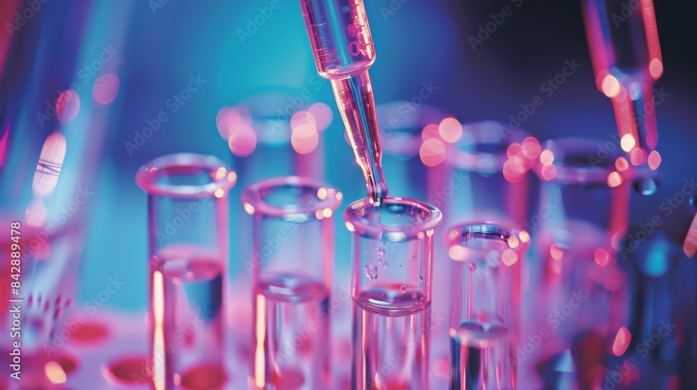 Aufkleber a close-up of a hands pipetting samples into a row of test tubes.