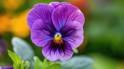 Close up of a violet tricolor pansy blossom